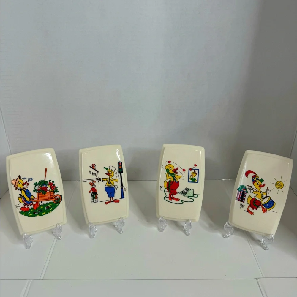 Vintage Duck Bath tiles. Signed “MAT”. Four ceramic tiles. Just fun! (4-O) - Picture 1 of 7